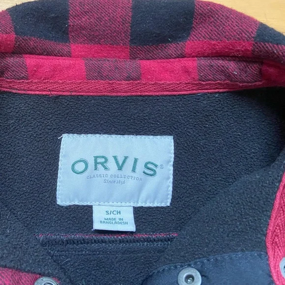 Orvis Fleece Lined Plaid Flannel Snap Shirt Jacket Shacket Red Black Women's S - Picture 5 of 6